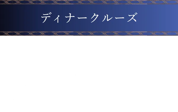 ディナークルーズ。グラスシャンパン1杯付き、19時から21時30分まで。料金38,000円。